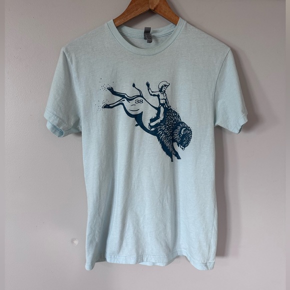 Gildan Tops - Light Blue Cowgirl Buffalo Bison Graphic T-Shirt